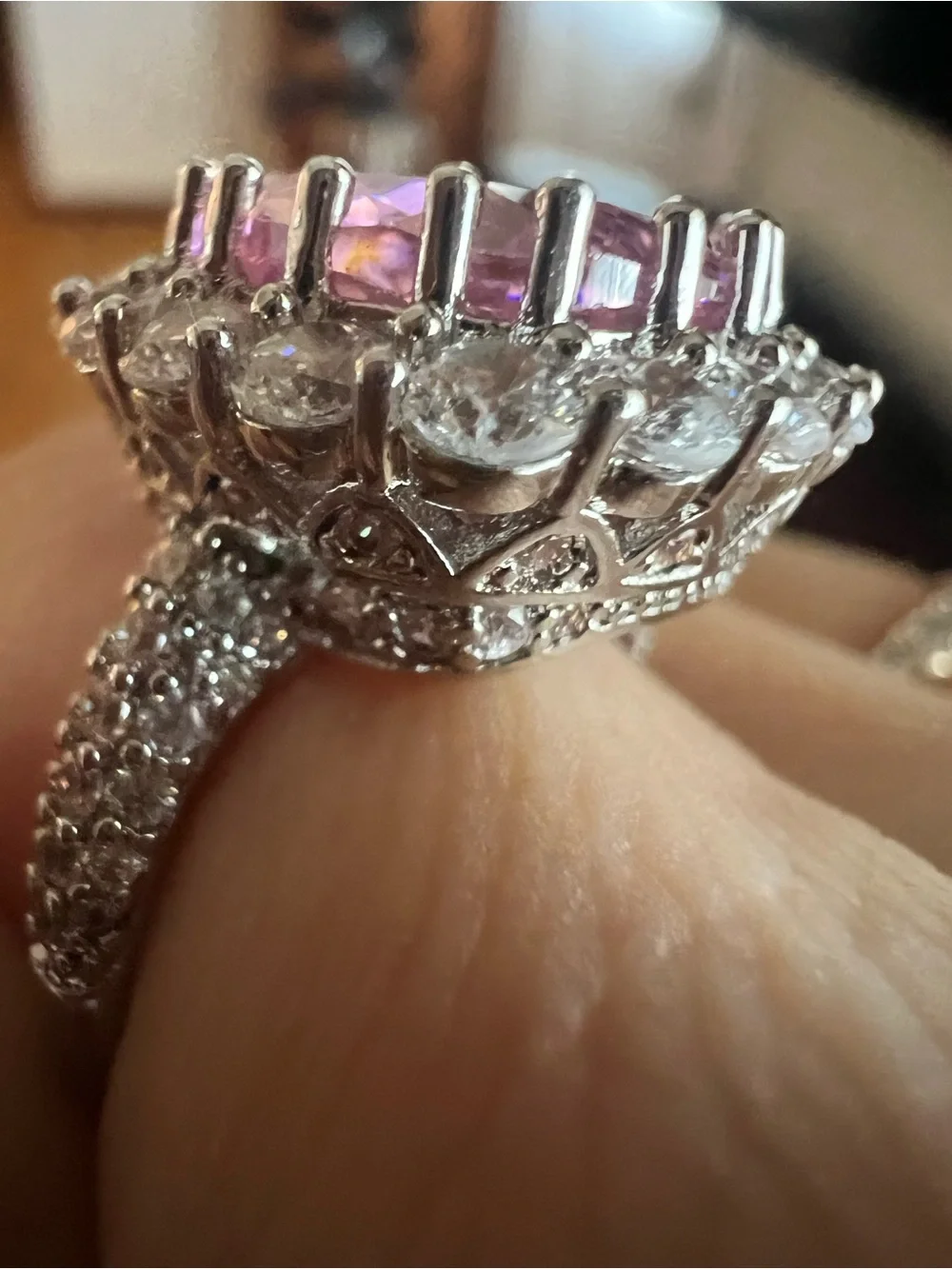 YGI Size 7 pink sapphire double halo ring